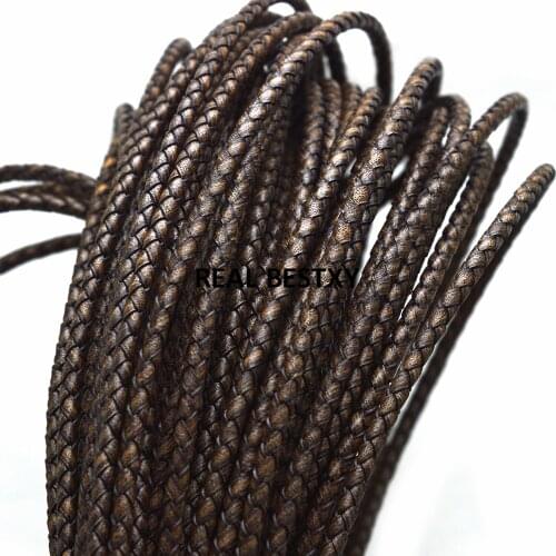 2m/lot approx 3mm antique Genuine Braided Leather Cord Real Leather Crafts Beading Accessories Lacing Jewelry Making Woven Rope