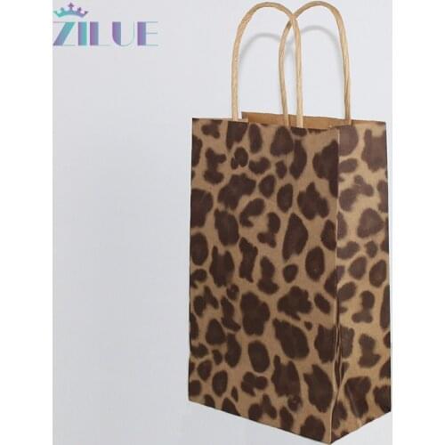 Zilue 50pcs/lot Size 21x13x8cm Gift Paper Bags Recyclable leopard print Color Kraft Promotion Gift Bags Wholesale