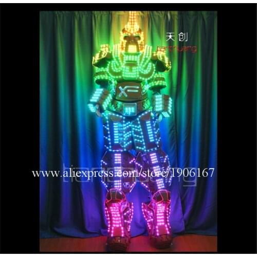 Programmable Full color RGB led robot men stilts costumes luminous light robots stilts led stage props wears mechanic clothes