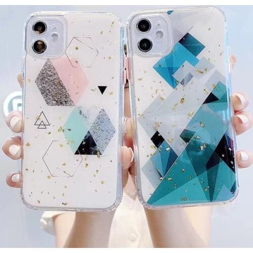 Luxury Glitter Gold Foil Geometry Bumper Phone Case For Iphone 12 Mini 11 Pro MAX X XR XS SE 2020 7 8 Plus Protect Back Cover