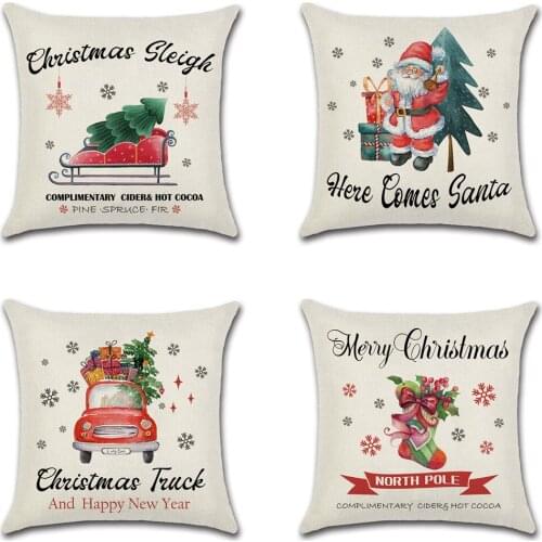 Christmas Cushion Covers Christmas Stocking Linen Sofa Pillow Covers for Home Sofa Decoration Pine Needles Pillowcase