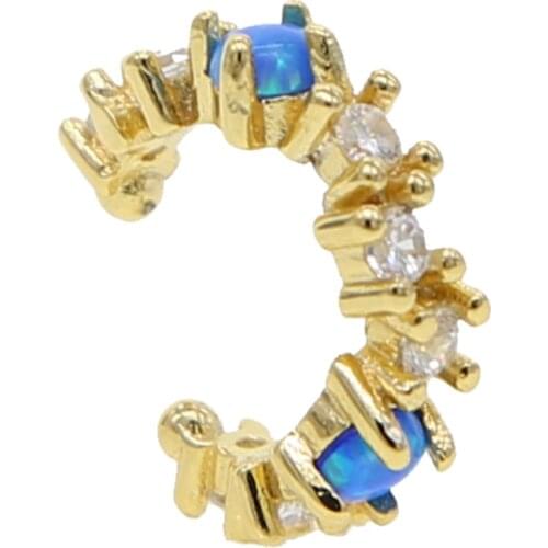 1 piece fire opal Earrings minimal delicate Ear Cuff Clip On round cz circle blue colors No Piercing Women earring Accessories