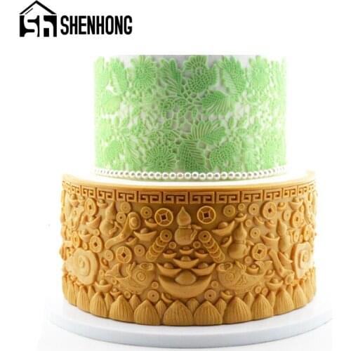 SHENHONG Chocolate Gum Paste Sugar Craft Mould Auspicious Cloud Gold Ingot Gourd Border Decorating Silicone Fondant Cake Mold