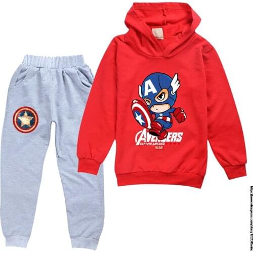 Captain America Autumn Children Kids Disney Hoodies + Pants Set Sweatshirt Hoody Boys Girls Outerwear Coat Trousers Clothing