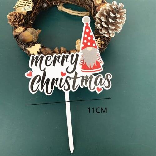 Color Printing Merry Christmas Cake Topper Elk Snowman Christmas Acrylic Cupcake Topper for family Xmas party dessert decoration