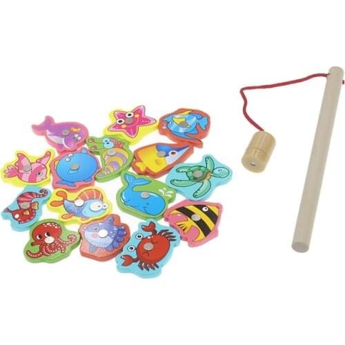 Outdoor Toys Fishing Pool Electric Magnetic Ocean Wood Fishing Toy Rod Set For Kids Play Educational Hot Games