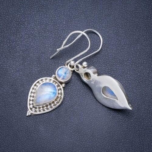 Natural Rainbow Moonstone Handmade Unique 925 Sterling Silver Earrings 1.75" A0739