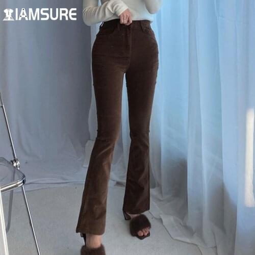 IAMSURE Slim Solid Flare Jeans Casual High Waisted Wide Leg Pants Women Trousers Elegant Fashion 2021 Ladies Streetwear Bottom