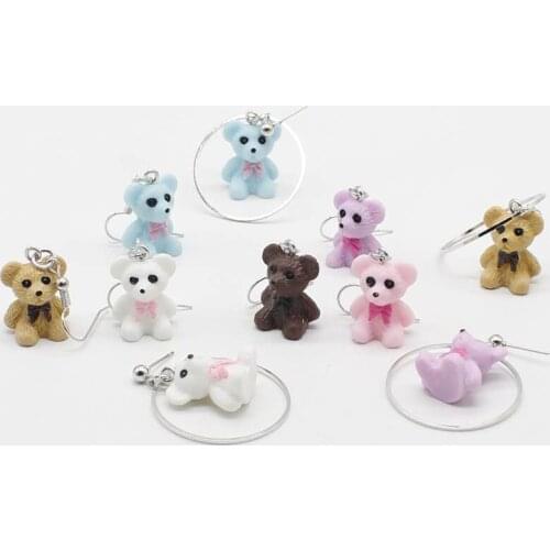 Japanese and Korean Retro Bow Tie Bear Shape Cute Fashion Resin Earrings Ladies Jewelry