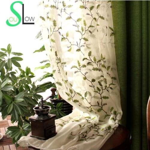American Style Leaves Embroidered Curtain Window Tull Volie Screen Curtains For Bedroom Cortinas Para Sala De Luxo CL-86