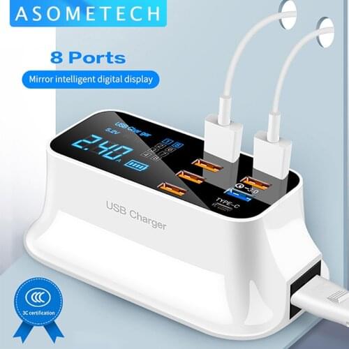 8 Ports USB Charger Quick Charge 3.0 LCD Display Phone Charger For Android iPhone Adapter Fast Charger For xiaomi huawei samsung