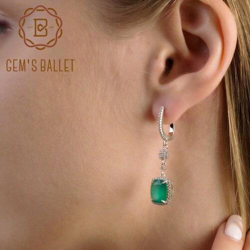 Gems Ballet 4.43ct Natural Green Agate 925 Sterling Silver Fine Jewelry Drop Earrings Jewelry Unique Gift For Women