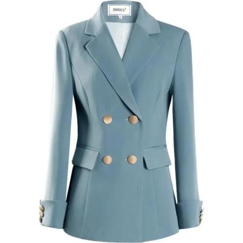 Office Lady Suit Jackets Spring Autumn Fashion Slim Women Blazers Elegant Temperament Double Breasted All-Match Female Coat Top