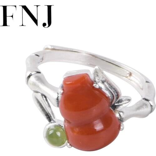FNJ Red Agate Gourd Ring 925 Silver New Original S925 Sterling Silver Rings for Women Jewelry Adjustable size