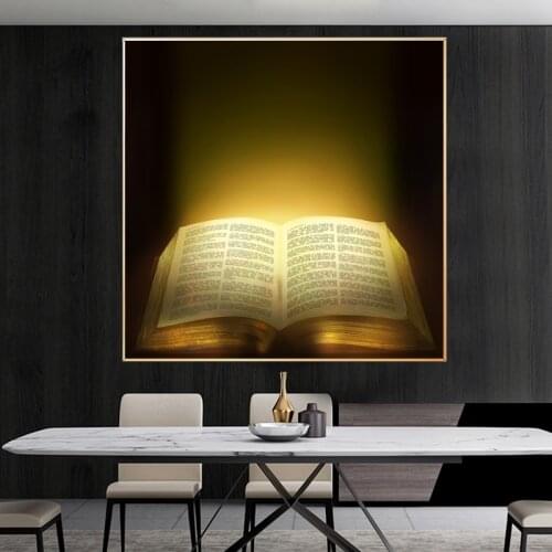 Golden Glowing Bible Christian Canvas Painting Scripture Poster and Prints Wall Art Pictures for Living Room Home Decoration