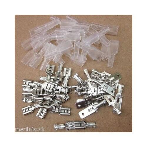 100 Set 6.3mm Crimp Terminal Female & Male Spade Connector + Case