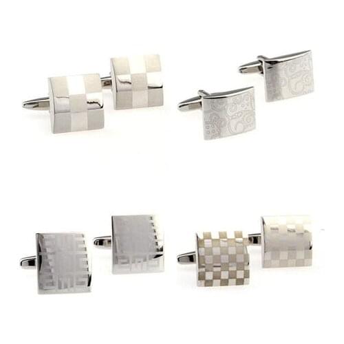 20pairs/lot Classic Silver Square Laser Cufflinks Copper Plating Cuff Links Business Style Mens Jewelry Accessory Gift