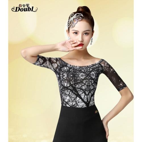 Doubl 2020 Vogue Womens Latin Dancing Tops Wear Printing Female Adults New Ballroom Dance Half Sleeve Standard Practice Rumba