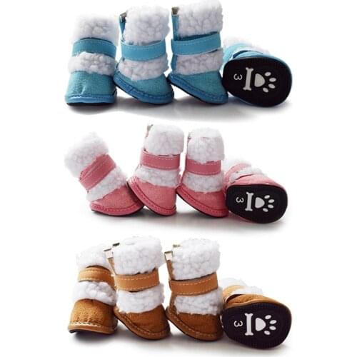 4pcs/Set Pet Winter Warm Shoes Boots Puppy Cotton Blend Winter Snow Warm Walking Boots Cute Pet Dog