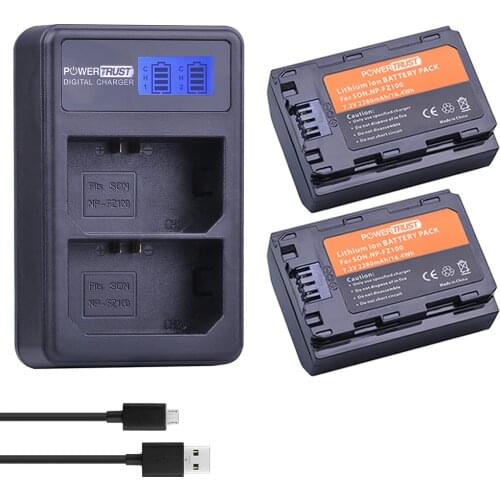 2x NP-FZ100 NP FZ100 NPFZ100 Camera Battery + LCD Dual Charger for Sony BC-QZ1 Alpha 9 9R A9R 9S ILCE-9 A7R A7 III ILCE-7M3
