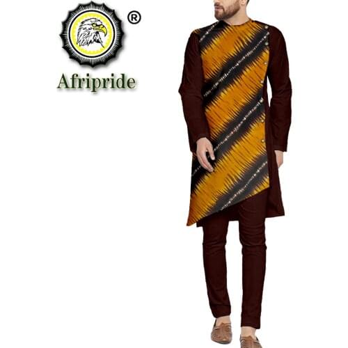 Bazin Riche African Clothes for Men Dashiki Shirts and Pants 2 Piece Set Plus Size Clothing Print Attire Casual Outfits S2116016