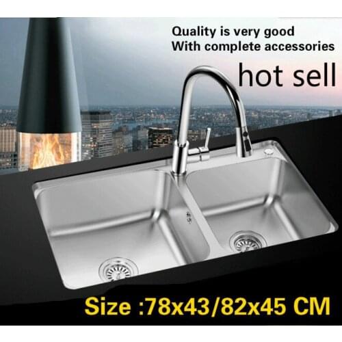 Free shipping Household standard kitchen double groove sink wash the dishes 304 stainless steel big hot sell 78x43/82x45 CM
