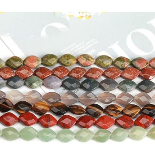 Natural Stone 16Pcs Loose Beads High Quality 10x12mm Rhombus Shape DIY Gem Necklace Bracelet Jewelry Making Accessories wk255