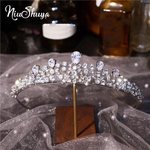 NiuShuya Crystal CZ Cubic Zircon Tiaras Crowns Fashion Queen For Wedding Headband Headpiece Hair Jewelry Accessories