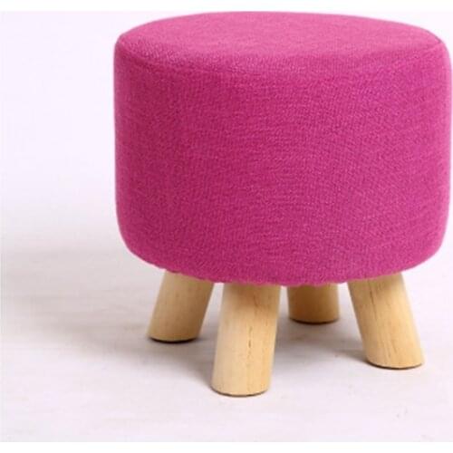 Home Creative Small Footstool Lovely Low Legs Wood Round Stool Fashion Solid Color Cloth Art Sofa Shoes Stool Removable Washable