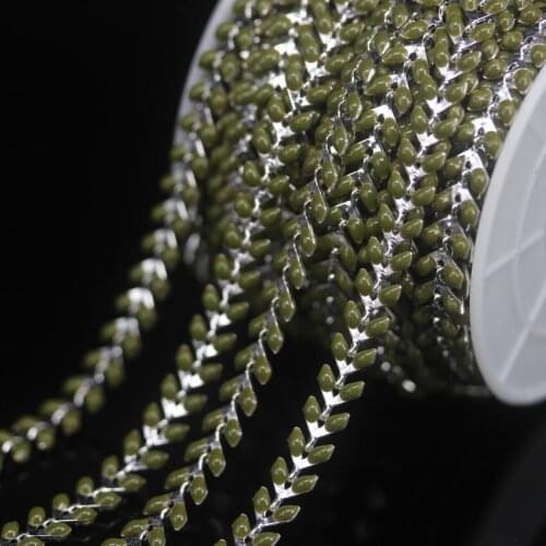 Olive Green Lampwork Arrow Shape Beaded Plated Silver Rosary Chains,Chevron Enamel Glass Copper Chain Necklace Crafts Jewelry