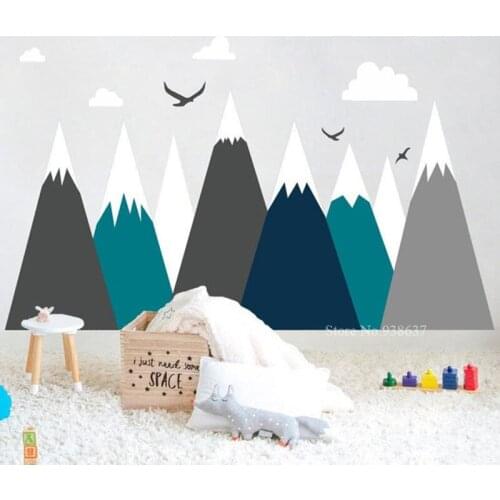 Mountains Cloud Bird Woodland Wall Sticker Adventure Decal Baby Kids Nursery Room Decoration BA496