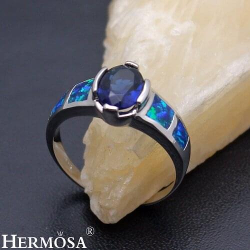 Hermosa Big Promotion Elegant Cute Natural Australian Opal Sapphiree Engagement Hot Ring Size 7 DF85