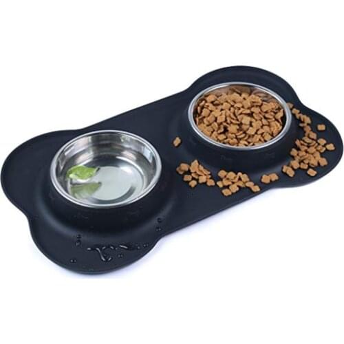 Dog Food Bowls Stainless Steel Pet Bowls Dog Water Bowls with No-Spill and Non-Skid Feeder Bowls with Dog Bowl Mat for Dogs