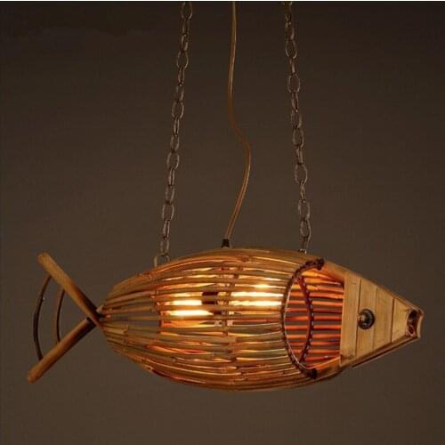 Creative Hand Crafted Bamboo Fish Led E27 Pendant Lights for Living Room Bar Dining Room Shop Coffee shop decoration