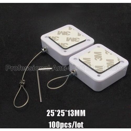 Square Retractable pull box recoiler with steel wire anti theft free shipping 100pcs 25*25*13mm