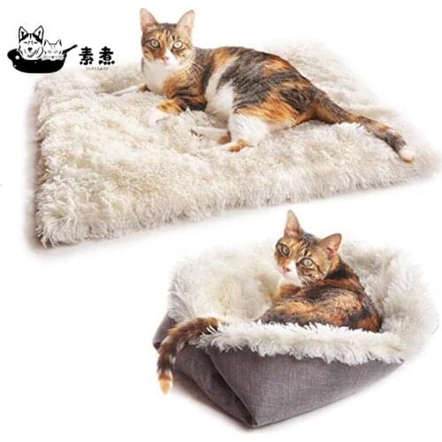 Square Dog Bed Long Plush Cat Bed Mat for Small Medium Large Dogs Mattress Dog Blanket Soft Winter Warm Sleeping Mats Pet Bed