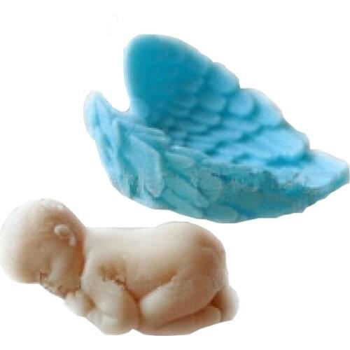 Luyou DIY One Set Sleeping Baby And Angel Wing Shape 3D Silicone Cake Mold For Cake Decorating Tools Kitchen Accessories FM962