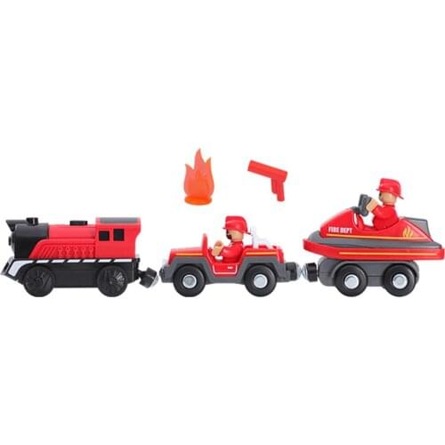 Magnetic Electric Locomotive Toy Flame Fighting Truck Set Magnetically Connected Electric With Wooden Track