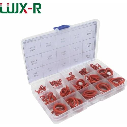 LUJX-R 200pcs Red Silicone O Rings Kit VMQ Gasket Set 15Size Oring Washer Assortment Sealing Rings Boxes Wear resistance Assort