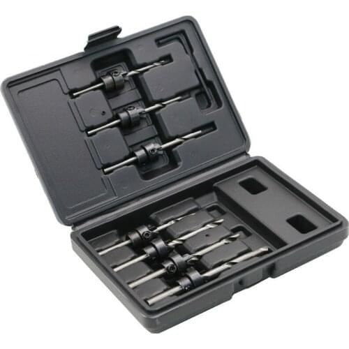 7 pcs Professional Countersink Drill Bit Set Tampered Drill Wood Screw Drills Stop Collar Woodworking Countersinks Drills Bits