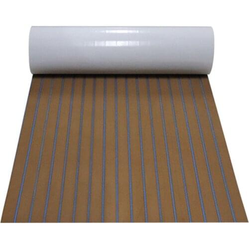 EVA Foam Faux Teak Boat Deck Mat Decking Sheet Yacht Flooring Anti Skid Mat Self Adhesive Vehicle Pad 45X240 Brown