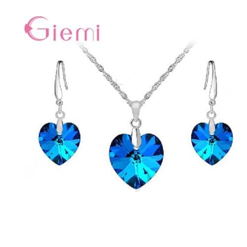 True Love Romantic Wedding Gifts For Bridal Heart Clear Crystals 925 Sterling Silver Women Necklace Earring Jewelry Sets