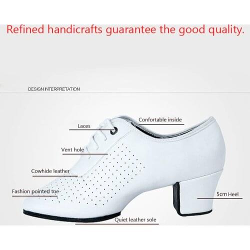 Cowhilde Leather Split Soles Middle Heel Womens Ballroom Dance Shoes Teachers Shoe Girls Tango Latin Dance Shoes White Red