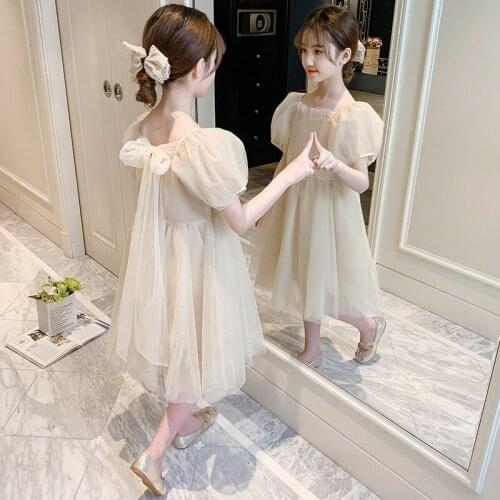 2021 Princess Dress Elegant White Girls Dress Summer Mesh Kids Costume Children Clothing 4- 16Y Evening Party Dresses for Girl