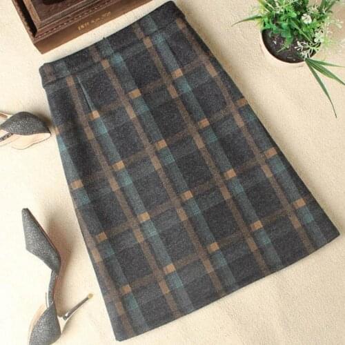 Plus size 3XL!Autumn winter woolen skirt slim high waist plaid thick a-line wool skirt