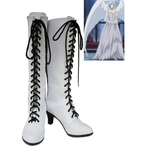 Black Butler Angelas White Lace Up Cosplay Boots Shoes Anime Party Cosplay Show Boots Custom Made for Adult Women Shoes