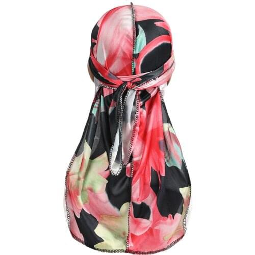 New Design Print Silky Durag Unisex Bandanas Women and Men Long Tail Pirate Hat Waves Turban