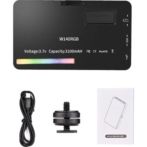 RGB LED Video Light Rechargeable Photography Mini Type-C Dimmable 20 Lighting Effects For Video Shooting Cold Shoe Adapter