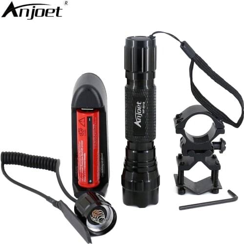 ANJOET Tactical Flashlight 2000LM T6 501B LED Hunting Rifle 1modes/5modes Torch Gun Mount+18650 Battery+Charger+Remote Switch