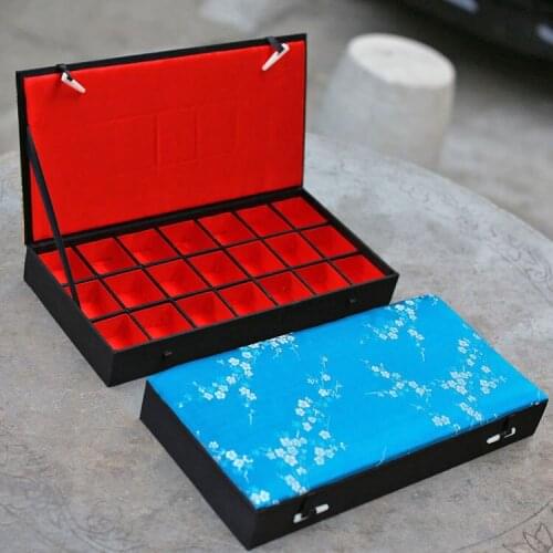 High End 21 Grid Slot Wooden Decorative Storage Boxes Jewelry Packaging Chinese Silk Brocade Earrings Rings Watch Pendant Case